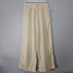 Old Navy Wide Leg Pants Women Small Petite Butter Yellow High Rise Linen Blend